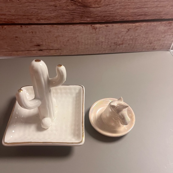 Ceramic Cactus and unicorn Ring Holder Set - Picture 1 of 3